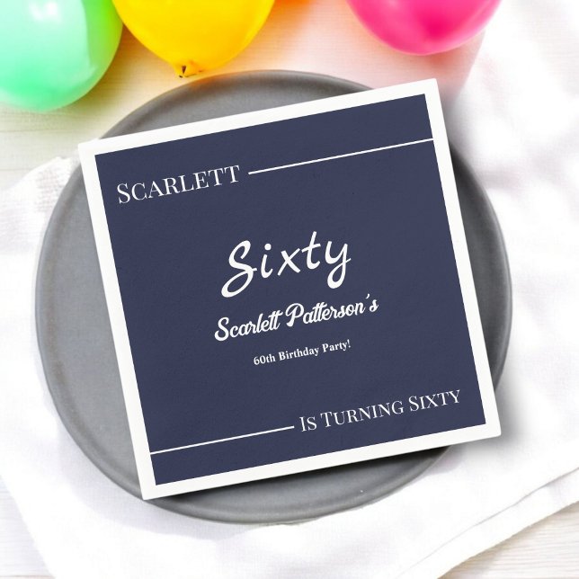 Guardanapo De Papel Aniversário moderno azul-branco-Marinho elegante (Criador carregado)