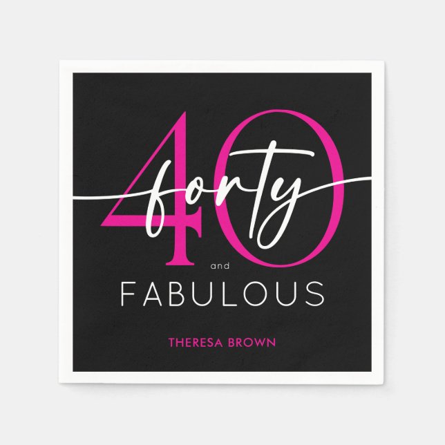 Guardanapo De Papel Aniversário Moderno Minimalista Rosa Quarenta Fabu (Frente)