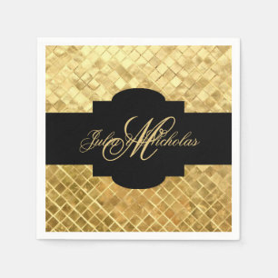 Guardanapo De Papel Aniversário Monogrammed preto & do ouro 50th