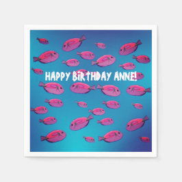 Guardanapo De Papel Aniversário Napkins Pink Fishes and Water