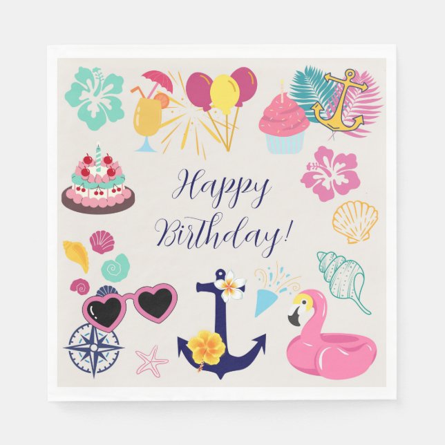 Guardanapo De Papel Aniversário Náutico Fofo (Frente)