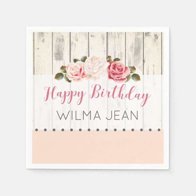 Guardanapo De Papel Aniversário Personalizado Da Madeira chique Rosa R (Frente)