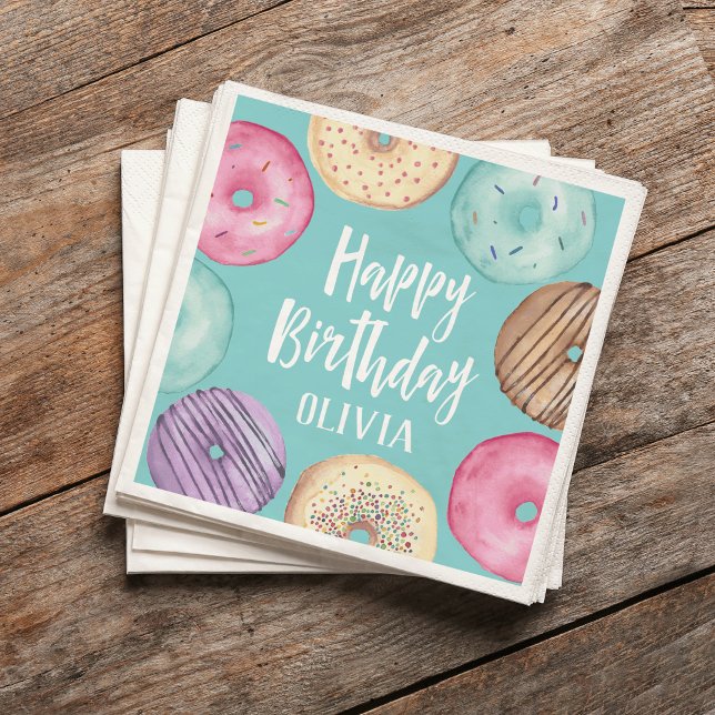 Guardanapo De Papel Aniversário Personalizado da Rosquinha de Aquarela (Criador carregado)