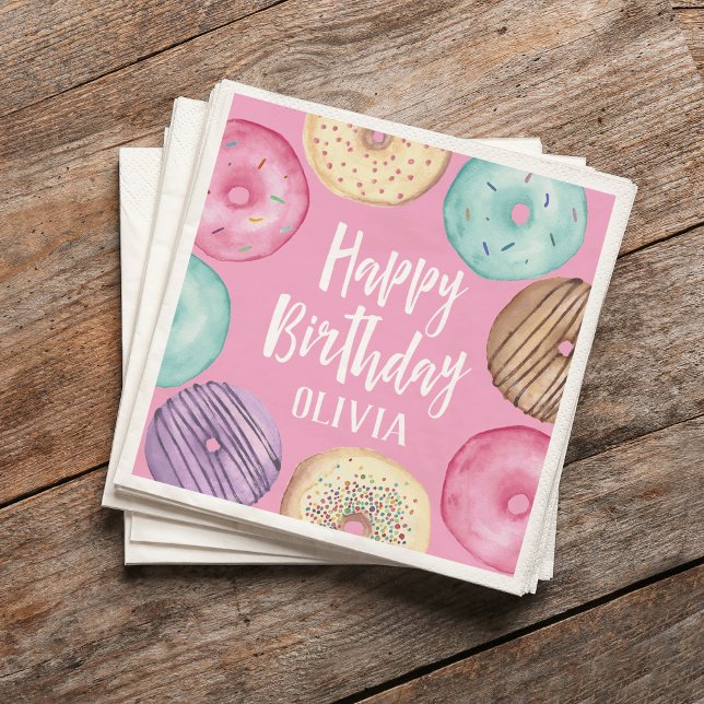 Guardanapo De Papel Aniversário Personalizado da Rosquinha de Aquarela (Criador carregado)