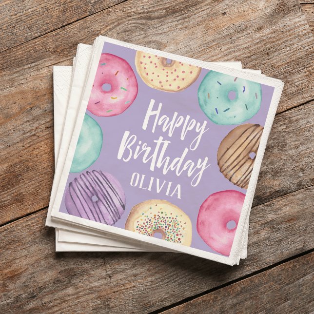 Guardanapo De Papel Aniversário Personalizado da Rosquinha de Aquarela (Criador carregado)