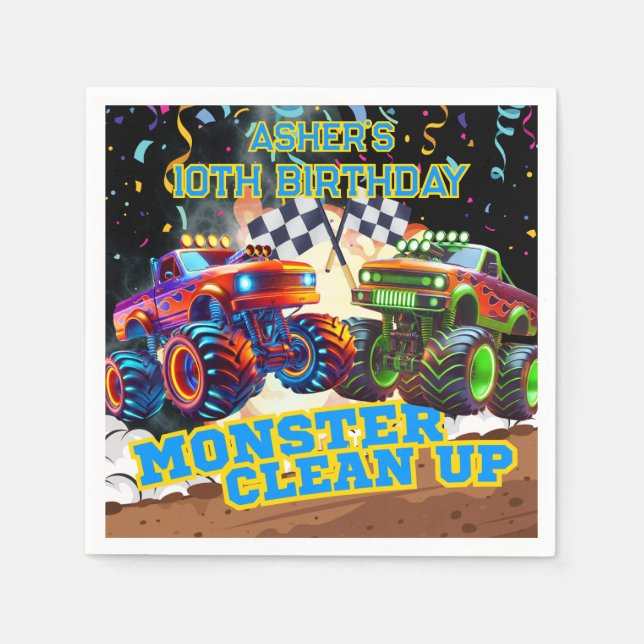 Guardanapo De Papel Aniversário Personalizado de Comboio de Monstro (Frente)