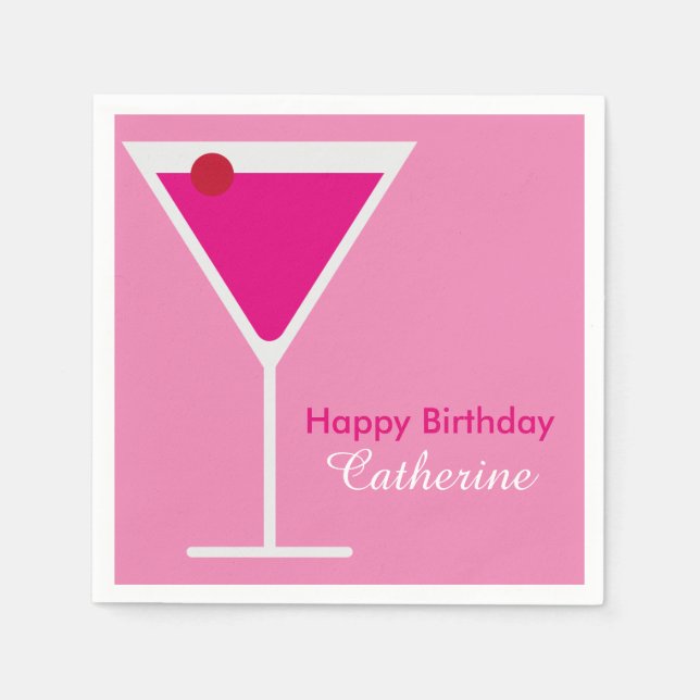 Guardanapo De Papel Aniversário Personalizado De Martini Rosa Rosa Mod (Frente)