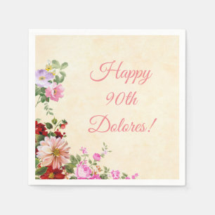 Guardanapo De Papel Aniversário personalizado floral do 90 do vintage