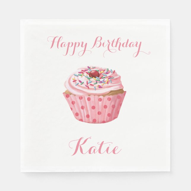 Guardanapo De Papel Aniversário Personalizado Napkins, Cupcake Rosa Gi (Frente)