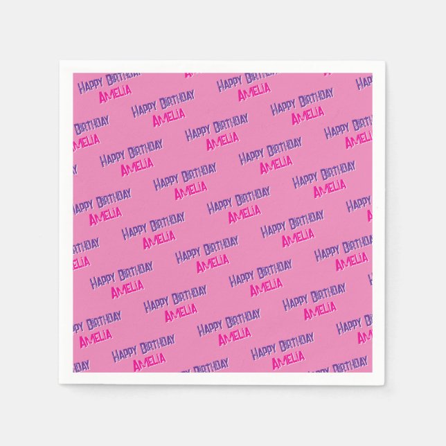 Guardanapo De Papel Aniversário personalizado Rosa bonito (Frente)