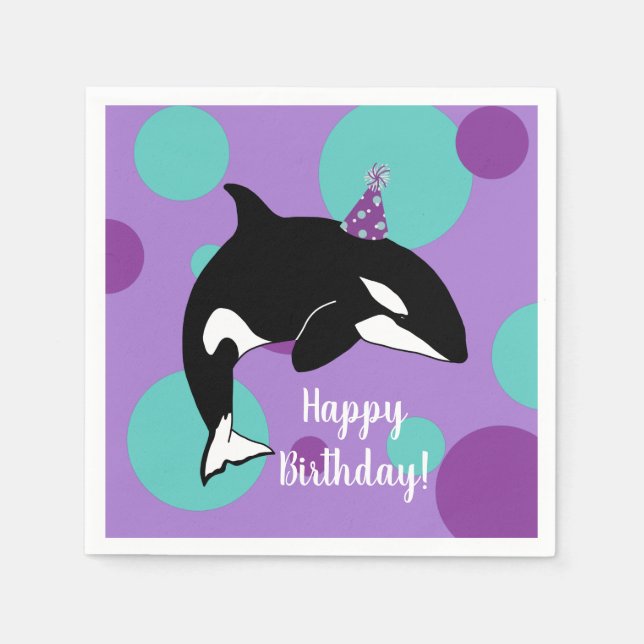 Guardanapo De Papel Aniversário Personável da Baleia Assassina Orca (Frente)