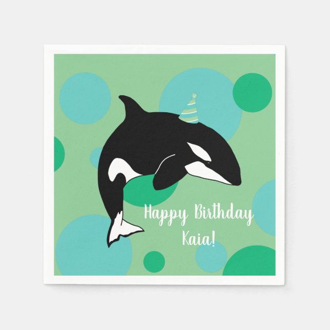Guardanapo De Papel Aniversário Personável da Baleia Assassina Orca (Frente)