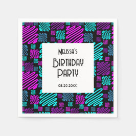 Guardanapo De Papel Aniversário Preto com Padrão Geométrico Neon Brilh