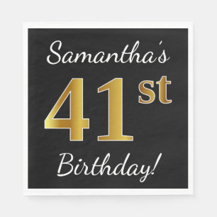 Guardanapo De Papel Aniversário Preto, Faux Dourado 41 ruas + Nome Per