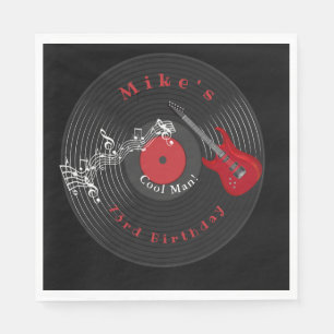 Guardanapo De Papel Aniversário Retro Vinyl Record Rock Music Red Guit