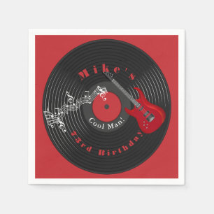 Guardanapo De Papel Aniversário Retro Vinyl Record Rock Music Red Guit