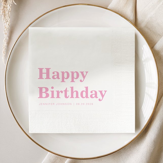 Guardanapo De Papel Aniversário Rosa Simples Moderno (Modern Simple Pink Birthday Napkins)