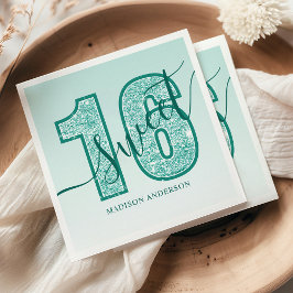 Guardanapo De Papel Aniversário Sweet 16 Script Glitter Teal Aqua