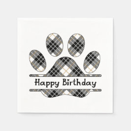 Guardanapo De Papel Aniversário, Tartan Xadrez Paw Imprime A Branco