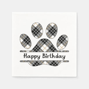 Guardanapo De Papel Aniversário, Tartan Xadrez Paw Imprime A Branco