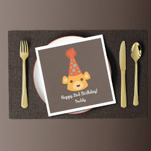 Guardanapo De Papel Aniversário Teddy Bear Vestindo um chapéu de festa