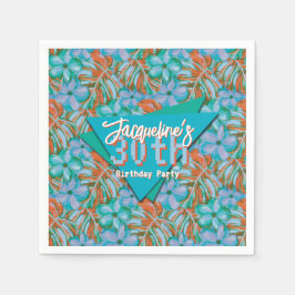 Guardanapo De Papel Aniversário Tropical Laranja e Azul Floral