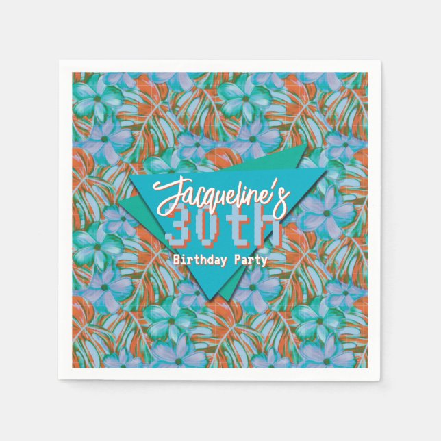 Guardanapo De Papel Aniversário Tropical Laranja e Azul Floral (Frente)