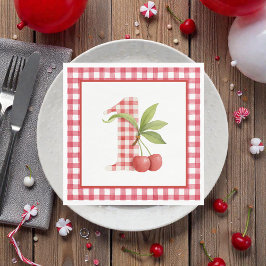 Guardanapo De Papel Aniversário Vermelho de Xadrez da Primeira Cereja 