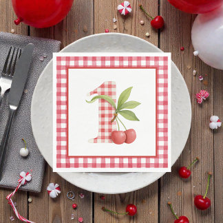 Guardanapo De Papel Aniversário Vermelho de Xadrez da Primeira Cereja