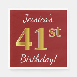 Guardanapo De Papel Aniversário Vermelho, Faux Dourado 41 ruas + Nome