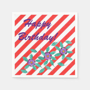 Guardanapo De Papel Aniversário Vermelho Vermelho Stripes Púrpuras Flo