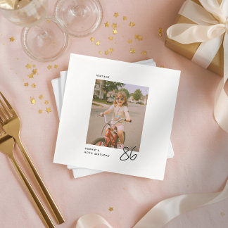 Guardanapo De Papel Aniversário Vintage Qualquer Idade Foto Personaliz