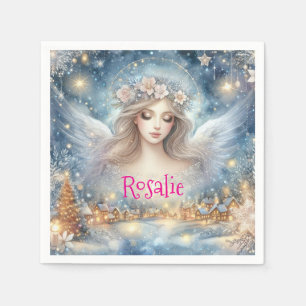 Guardanapo De Papel Anjo de Neve de Gelo Etéreo de Aquarela Azul Festi