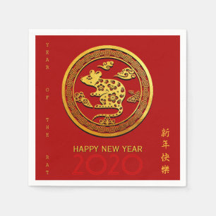 Guardanapo De Papel Ano de Rato Cortado em Papel em Chinês Dourado Esc