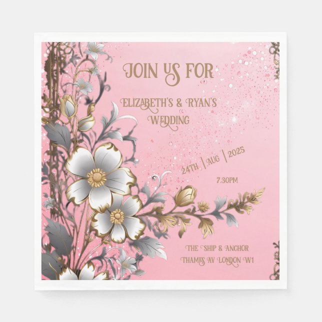 Guardanapo De Papel Antecedentes de Casamento de Sparkle Rosa Elegante (Frente)