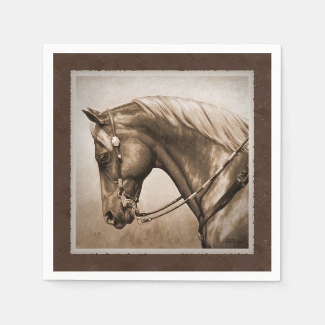 Guardanapo De Papel Antigo Quarto Oeste Horse Sepia Brown (Frente)