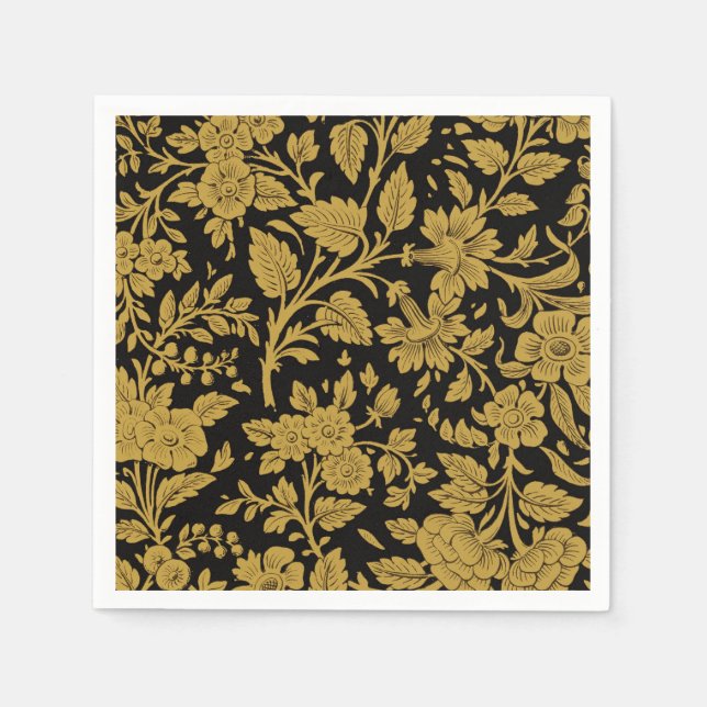 Guardanapo De Papel Antique Gold Floral Indian Lac-work Black Pattern (Frente)