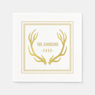 Guardanapo De Papel Antlers Dourados rústicos que Wedding o branco do