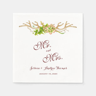Guardanapo De Papel Antlers & Wildflowers rústicos à moda que Weddin