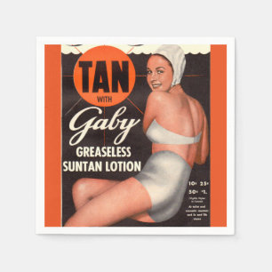 Guardanapo De Papel Anúncio 1950 da loção do Suntan de Gaby