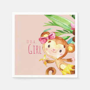 Guardanapo De Papel Anúncio da Menina de Macaco Rosa-Cons
