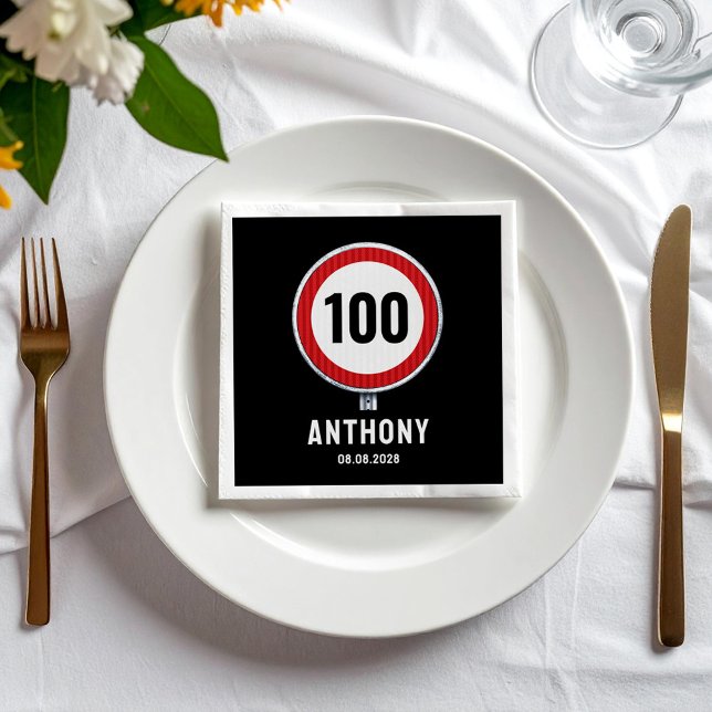Guardanapo De Papel ANY AGE 100th Birthday Speed Limit Sign (Criador carregado)