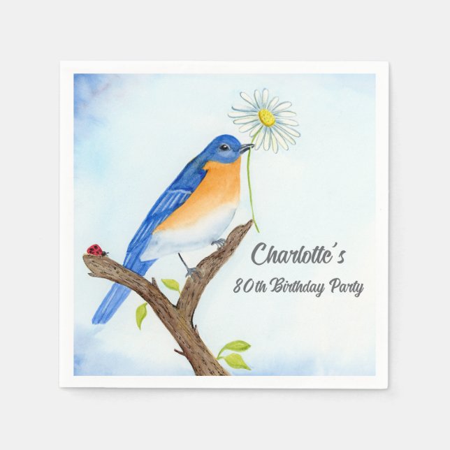 Guardanapo De Papel Any Age Happy April Birthday with Bluebird (Frente)