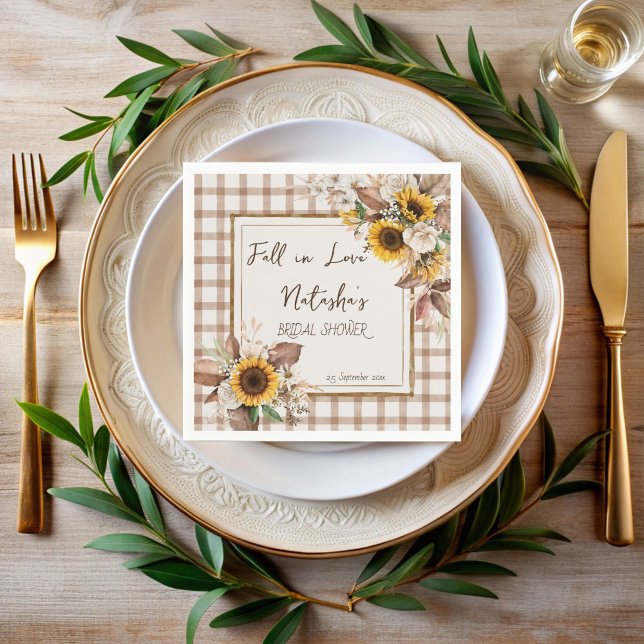Guardanapo De Papel Apaixonado por girassóis chá de panela (Fall in love sunflowers country bridal shower monogrammed napkins sunflower personalized table decor)