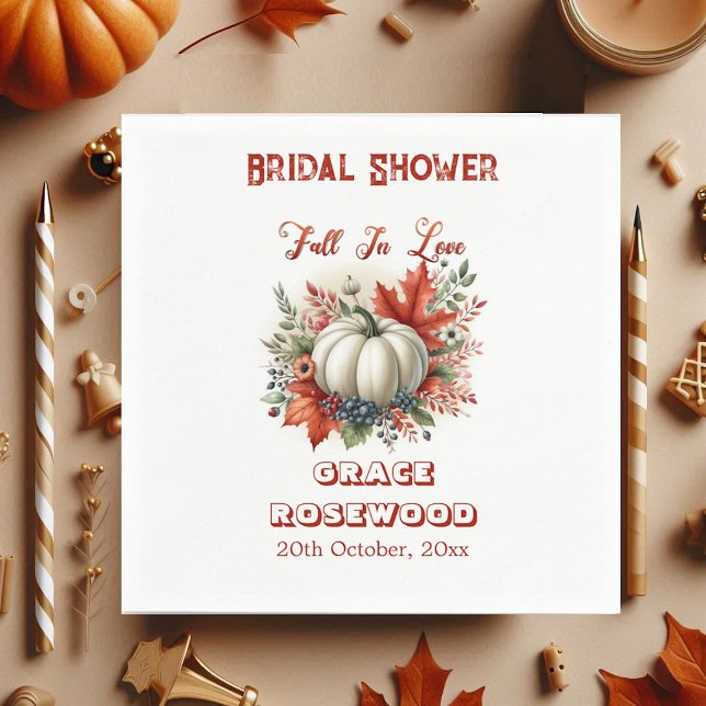 Guardanapo De Papel Apaixonar-Se, Chá de panela Russo Da Pumpkin (Fall In Love Pumpkin Country Rustic Bridal Shower Napkins)