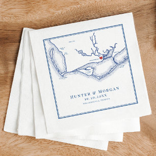 Guardanapo De Papel Apalachicola FL Mapa Casamento Azul Elegante Marin
