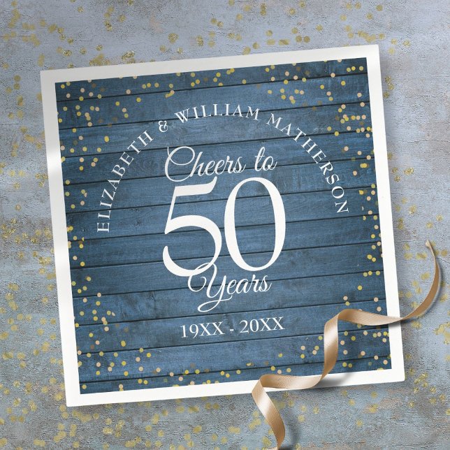 Guardanapo De Papel Aplausos Para 50 Anos Casando Aniversário Russo Az (Cheers To 50 Years Wedding Anniversary Blue Rustic Napkins)