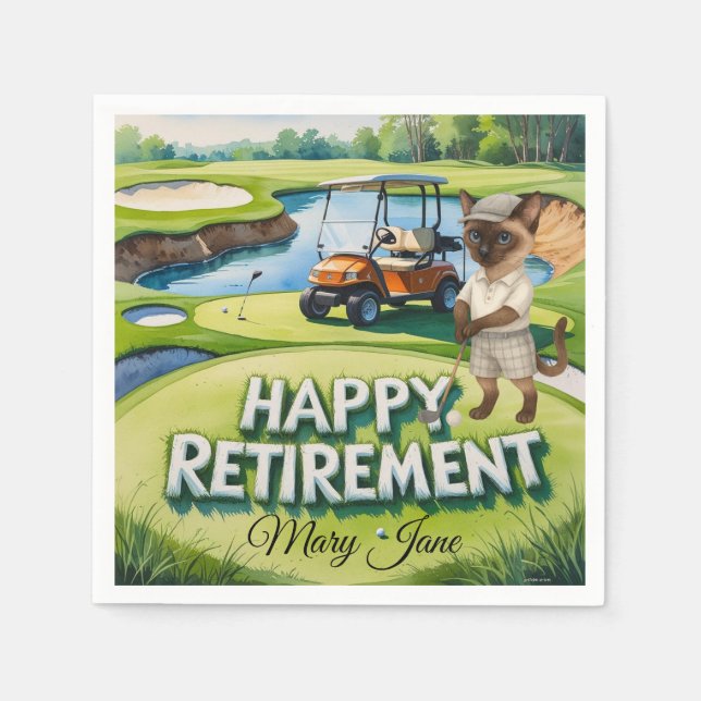 Guardanapo De Papel Aposentação de Golf tematizada para amantes de Cat (Frente)