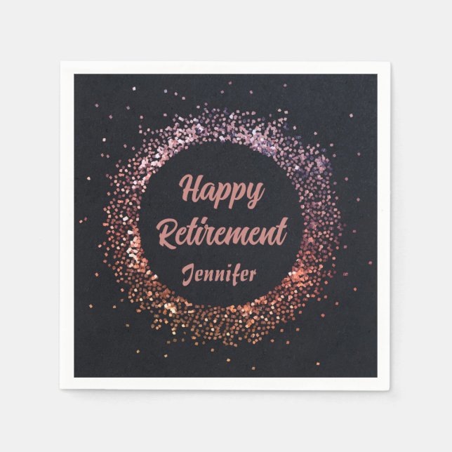 Guardanapo De Papel Aposentação Feliz e Elegante Negra Dourada Rosa (Frente)