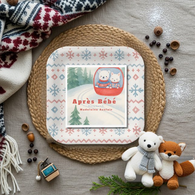 Guardanapo De Papel Après Bébé ski woodland animals winter baby shower (Après Bébé ski woodland animals winter baby shower Napkins)